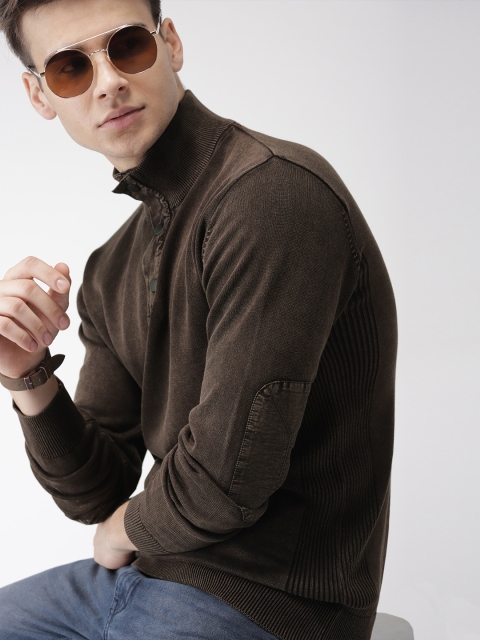 

Indian Terrain Men Coffee Brown Solid Pullover Sweater