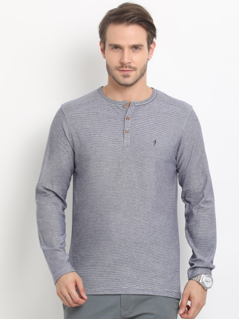 

Indian Terrain Men Off-White Striped Henley Neck T-shirt