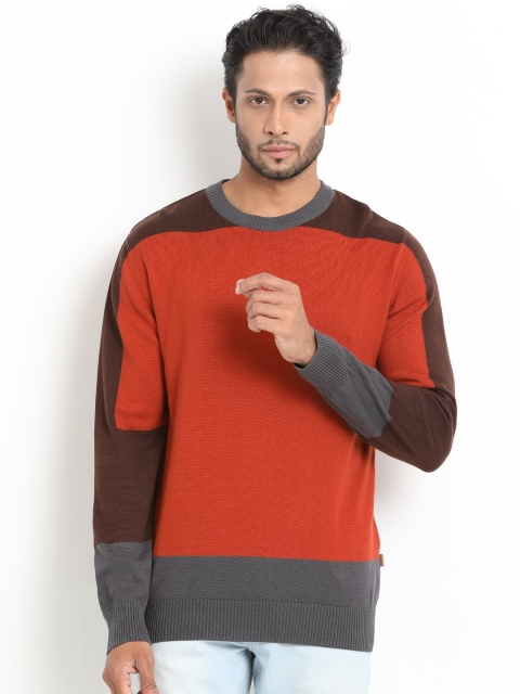 

Indian Terrain Men Brown & Orange Colourblocked Pullover