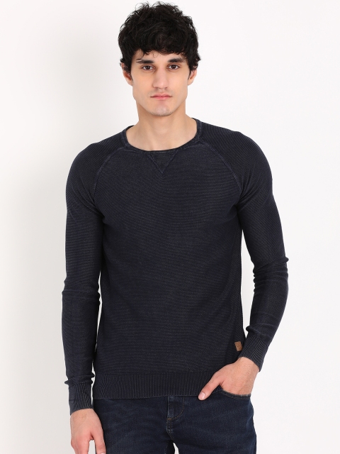 

Indian Terrain Men Navy Blue Self Design Pullover