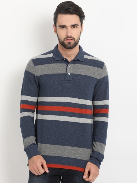

Indian Terrain Men Navy Blue Striped Polo Collar T-shirt