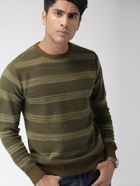 

Indian Terrain Men Brown Striped Pullover