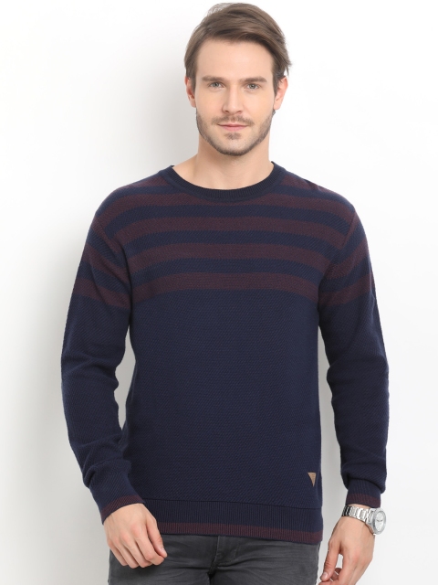 

Indian Terrain Men Navy Blue & Maroon Striped Pullover