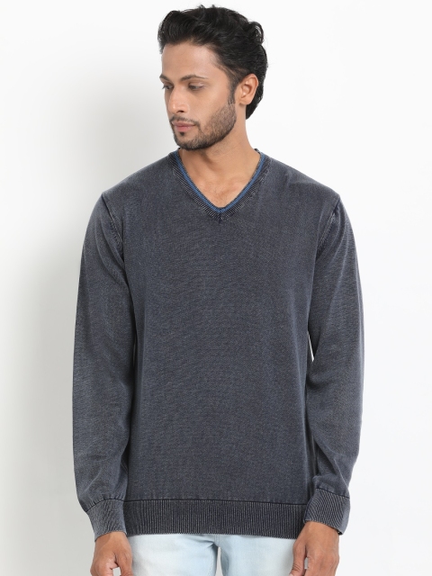 

Indian Terrain Men Navy Blue Solid Pullover