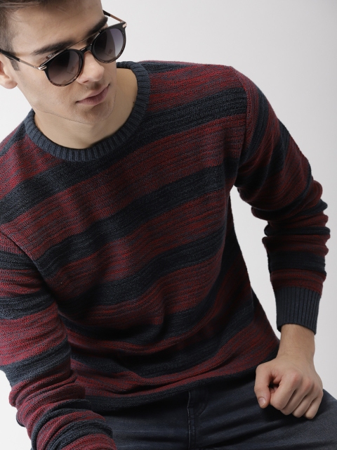 

Indian Terrain Men Red & Navy Blue Striped Pullover