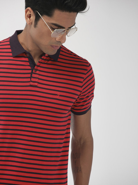 

Indian Terrain Men Red & Black Striped Polo Collar T-shirt