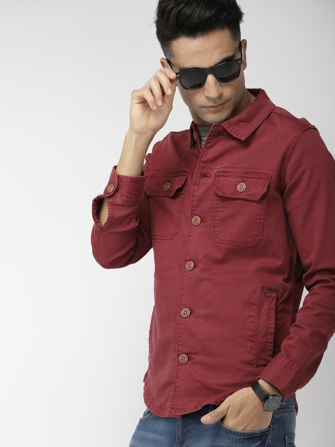 

Indian Terrain Men Maroon Solid Denim Jacket