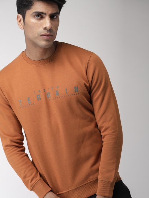 

Indian Terrain Men Rust Orange Printed Sweatshirt