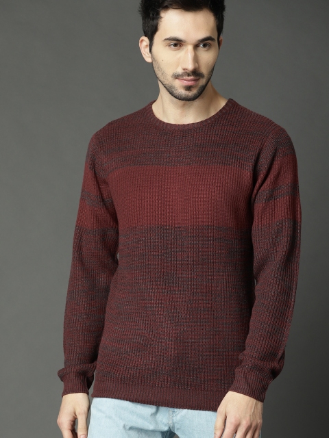 

Roadster Men Maroon & Grey Solid Pullover