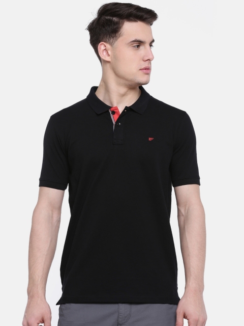 

t-base Men Black Solid Polo Collar T-shirt