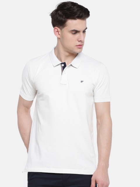 

t-base Men Off-White Solid Slim Fit Polo Collar T-shirt