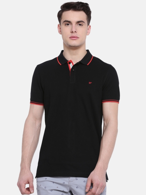 

t-base Men Black Solid Polo Collar T-shirt