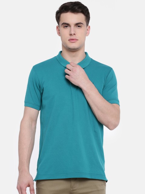 

t-base Men Teal Solid Polo Collar T-shirt
