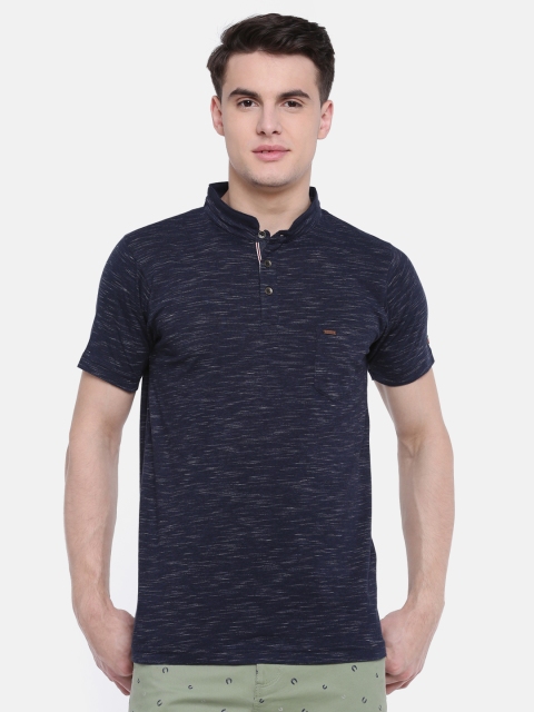 

t-base Men Blue Solid Mandarin Collar T-shirt
