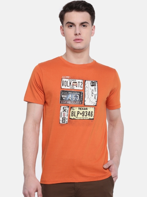 

t-base Men Orange Printed Round Neck T-shirt