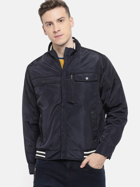 

Duke Men Navy Blue Solid Bomber Jacket