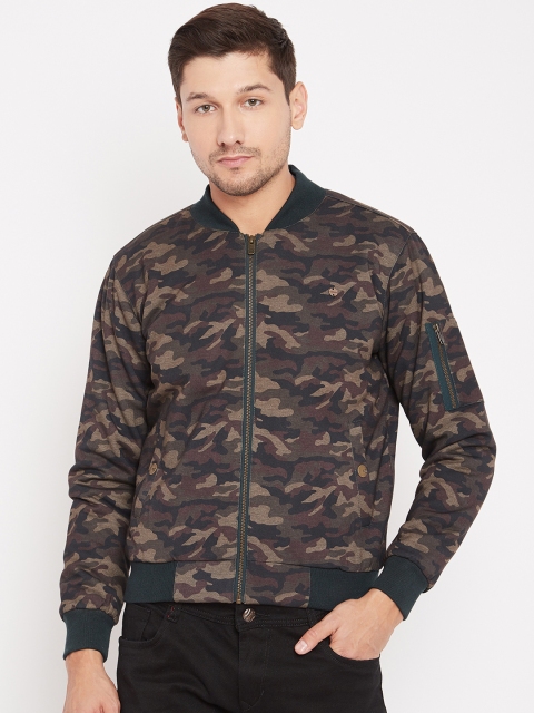 

Duke Men Olive Green & Beige Camouflage Print Bomber Jacket