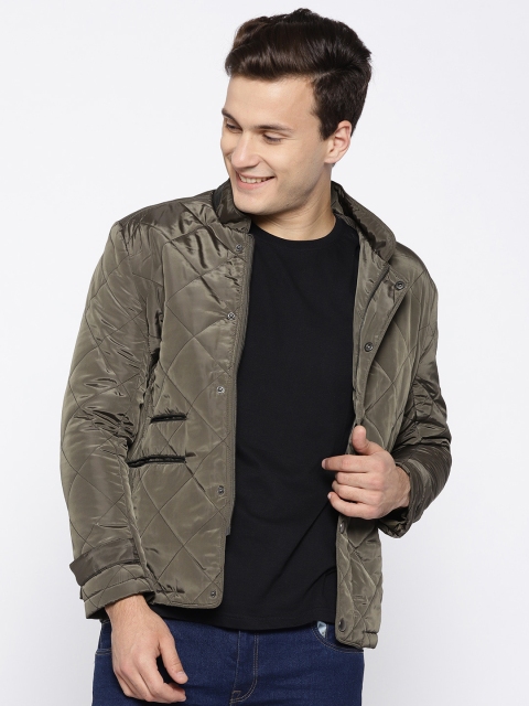 

Duke Men Olive Green Solid Quilted Jacket