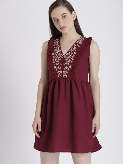 

Chemistry Women Maroon Solid A-Line Dress