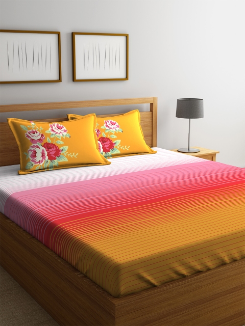 

Portico New York Orange & White Striped Flat 144 TC Cotton 1 King Bedsheet with 2 Pillow Covers