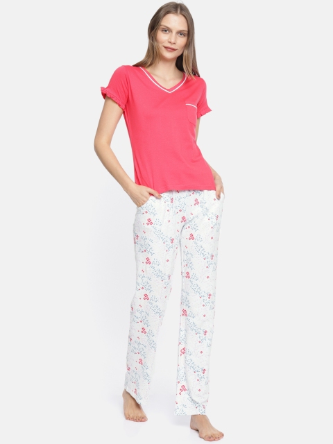 

Slumber Jill Women Pink & White Solid Lounge Set
