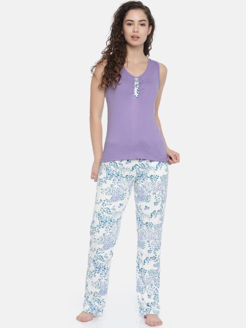 

Slumber Jill Violet & White Printed Lounge Set FWSJ1000