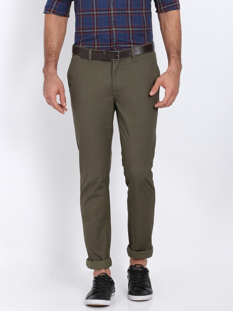 

Indian Terrain Men Olive Green Skinny Fit Printed Regular Trousers