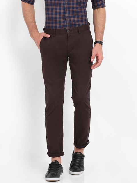 

Indian Terrain Men Brown Brooklyn Slim Fit Solid Regular Trousers