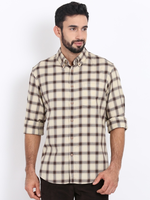 

Indian Terrain Men Brown & Cream-Coloured Regular Fit Checked Casual Shirt