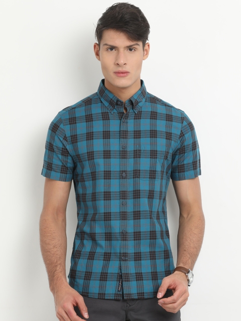 

Indian Terrain Men Blue & Brown Slim Fit Checked Casual Shirt