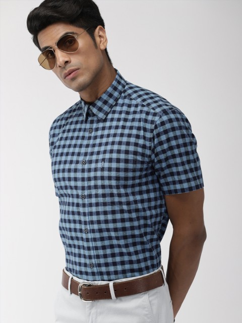 

Indian Terrain Men Blue Slim Fit Checked Smart Casual Shirt