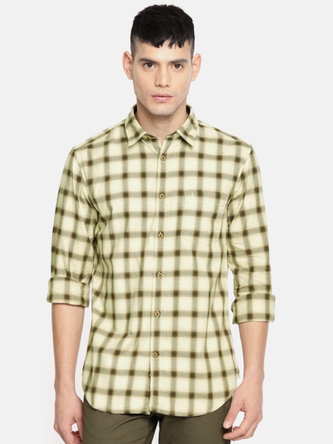 

Indian Terrain Men Cream-Coloured & Brown Slim Fit Checked Casual Shirt