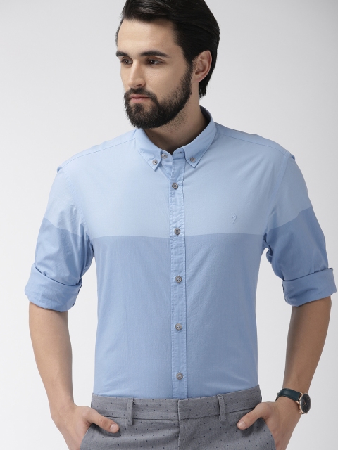

Indian Terrain Men Navy Blue Slim Fit Colourblocked Smart Casual Shirt