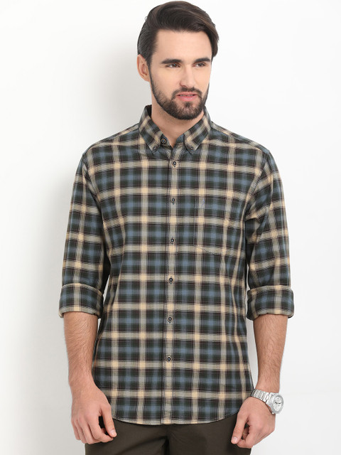 

Indian Terrain Men Blue & Beige Regular Fit Checked Casual Shirt