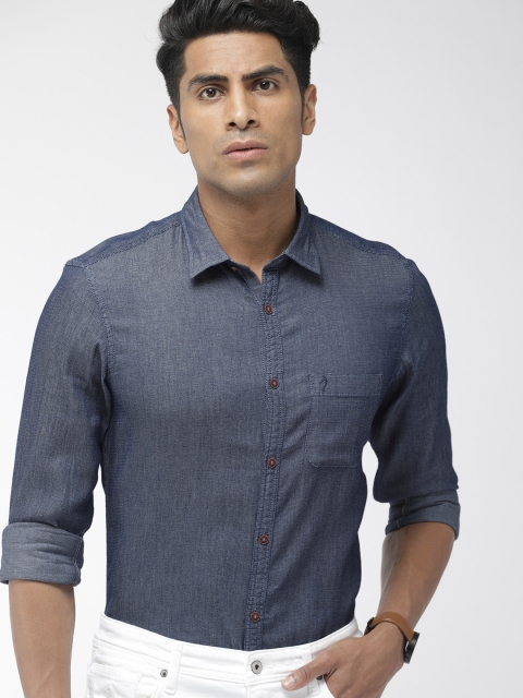 

Indian Terrain Men Navy Blue Chiseled Regular Fit Self Design Smart Casual Shirt