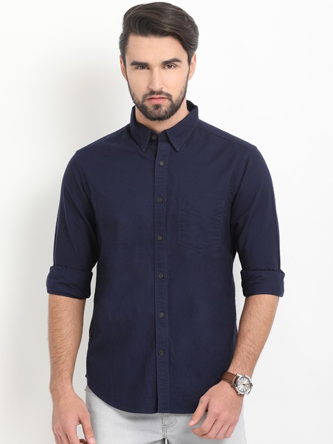 

Indian Terrain Men Navy Blue Regular Fit Solid Casual Shirt
