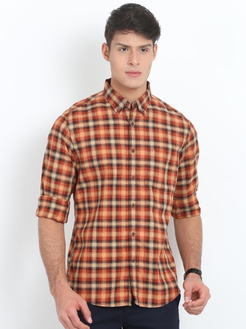 

Indian Terrain Men Orange & Red Regular Fit Checked Casual Shirt