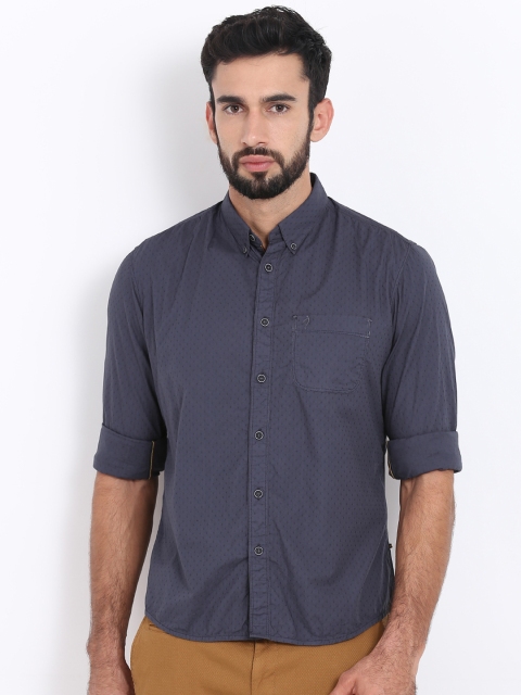 

Indian Terrain Men Blue Regular Fit Self Design Casual Shirt