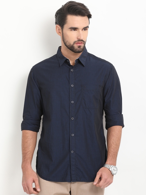 

Indian Terrain Men Navy Blue Regular Fit Solid Casual Shirt