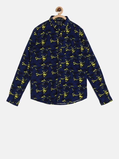 

Indian Terrain Boys Navy Blue & Yellow Regular Fit Printed Casual Shirt