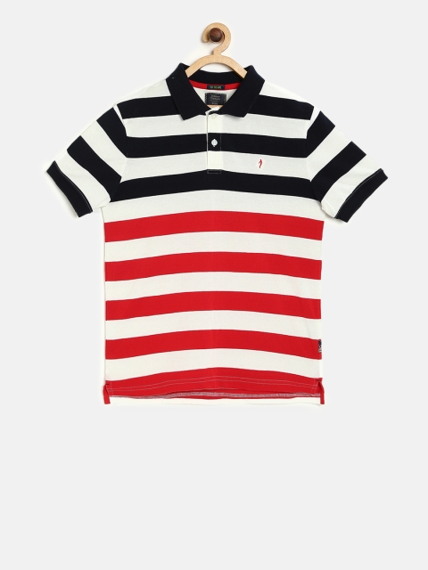 

Indian Terrain Boys White Striped Polo Collar T-shirt
