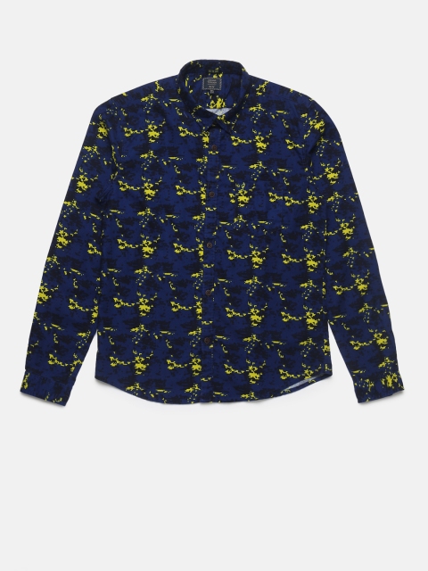 

Indian Terrain Boys Navy Blue & Yellow Regular Fit Printed Casual Shirt