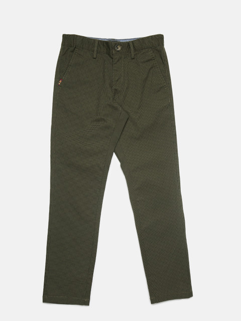 

Indian Terrain Boys Olive Green Regular Fit Self Design Chinos
