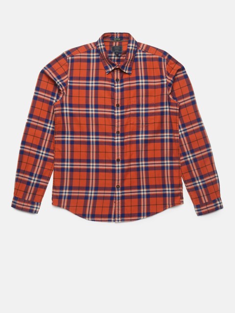 

Indian Terrain Boys Orange & Navy Blue Regular Fit Checked Casual Shirt