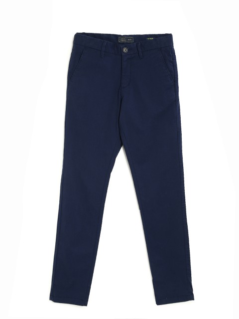 

Indian Terrain Boys Navy Blue Solid Regular Trousers