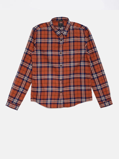 

Indian Terrain Boys Orange & Navy Blue Regular Fit Checked Casual Shirt