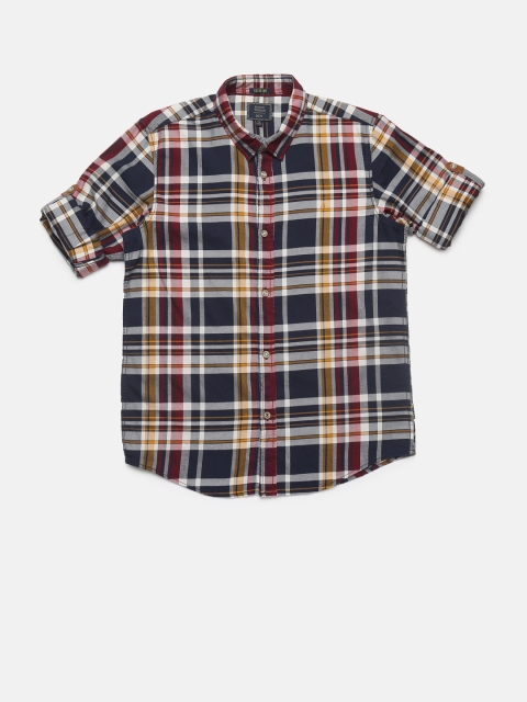 

Indian Terrain Boys Navy Blue & White Regular Fit Checked Casual Shirt