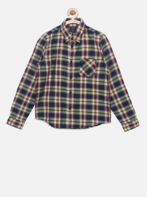 

Indian Terrain Boys Navy Blue & Yellow Regular Fit Checked Casual Shirt