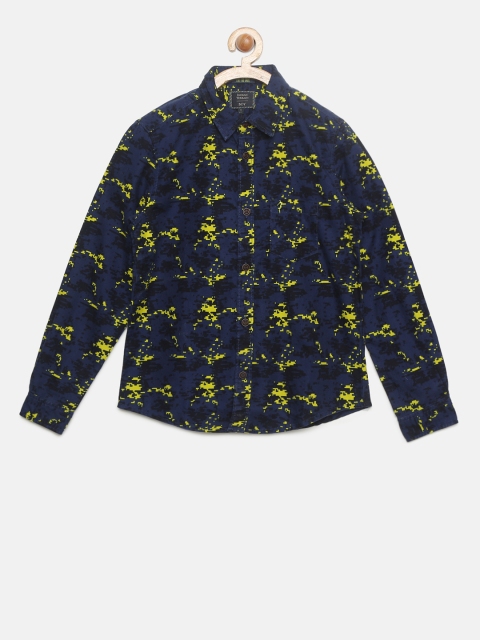 

Indian Terrain Boys Navy Blue & Yellow Regular Fit Printed Casual Shirt