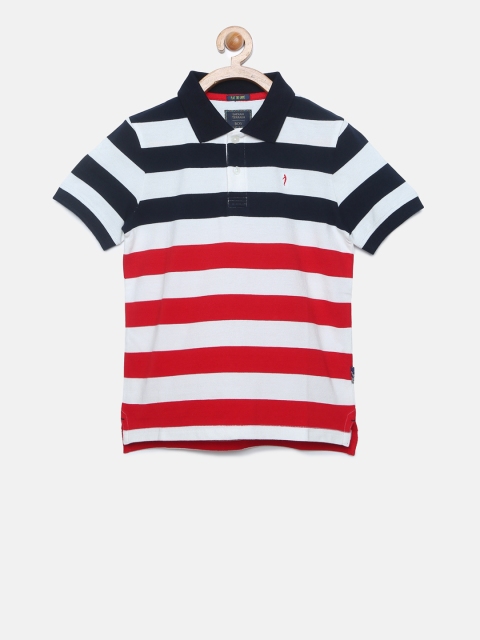 

Indian Terrain Boys Navy Blue & Red Striped Polo Collar T-shirt